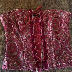 Vintage Wire Corset with suede lace up front & Velvet accents.